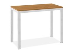 a white table with a wooden top