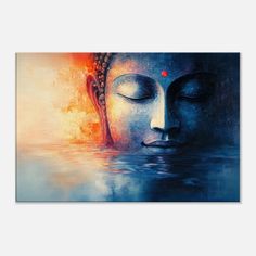 a painting of a buddha face in the water with its eyes closed and his head turned to the side