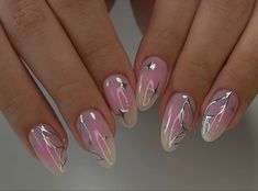 Pink Cyberpunk Nails, Silver Aura Nails, Molten Metal Nails, Nail Design Y2k, Chrome Butterfly Nails, Simple Y2k Nails, Y2k Nails Pink, Uñas Y2k, Acrylic Nails Y2k