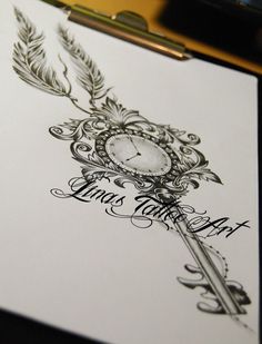 a drawing of a clock on top of a piece of paper