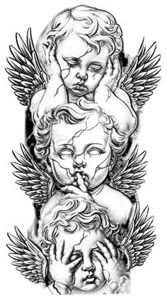 Half Sleeve Tattoo Stencils, Tato Flash, Heaven Tattoos, Cherub Tattoo, Half Sleeve Tattoos Drawings, Chicano Style Tattoo, Tattoo Outline Drawing, Chicano Tattoo, Chicano Art Tattoos