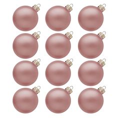 twelve pink christmas baubles arranged in rows