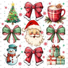 christmas clipart with santa claus, snowman, gifts and other holiday related items