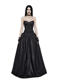 Widow Vegan Leather Buckle Ball Gown WIth Gloves Goth Metal - Black Pleated Overbust Corset Dress For Prom, Overbust Corset With Ruched Bodice For Prom, Black Fitted Satin Ball Gown, Fitted Black Satin Ball Gown, Evening Strapless Overbust Dress With Boned Bodice, Overbust Corset Dress For Prom With Fitted Bodice, Fitted Corset Dress With Ruched Bodice, Fitted Black Ball Gown For Costume Party, Fitted Satin Strapless Dress For Debutante Ball