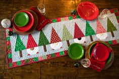 a place mat with christmas trees on it