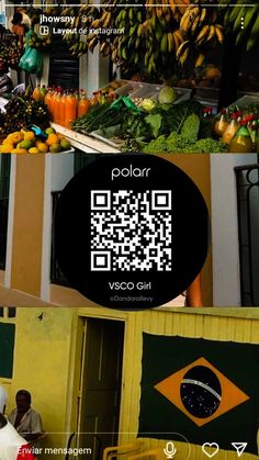 two pictures with the same qr code as well as an image of fruit and vegetables