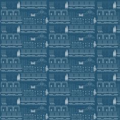 a blueprinted image of houses and trees