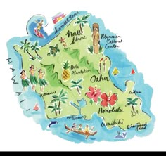 an illustrated map of the island of hawaii