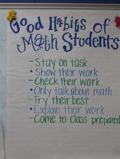 a bulletin board with writing on it that says, god helps of math students stay on task show their work only talk about math