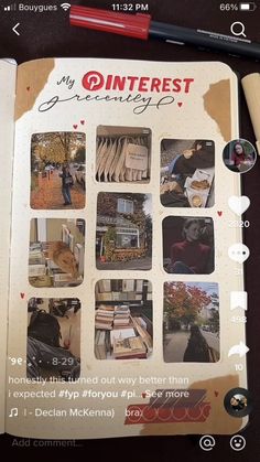 an open notebook with pictures and words on it