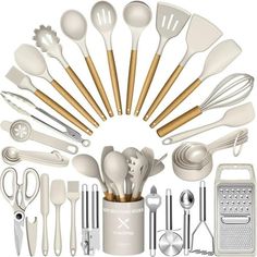 an assortment of kitchen utensils arranged in a circle