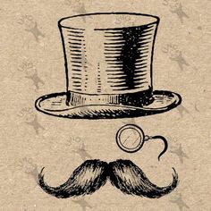 a drawing of a top hat with a moustache on it's side