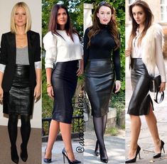 Leather Skirt Office Outfit, Leather Pencil Skirt Outfit Party, Black Leather Skirt Outfit Fall, Black Leather Pencil Skirt Outfit, Leather Pencil Skirt Outfit, Black Leather Skirt Outfit, Fall Fashion Trends Casual, Skirt Outfit Fall, Black Leather Pencil Skirt