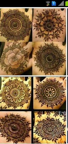 many different pictures of henna designs on someone's body