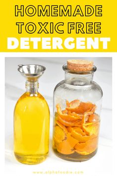 homemade toxc free deterent with orange peels in a glass jar and bottle next to it