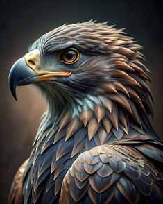 a close up of a bird of prey on a black background