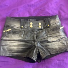 Just Cavalli Shorts Black Sprayed Silver Gold Metalware Thick 97% Cotton 3% Elastan Size 26. Made In Italy. Very Good Condition. Worn Twice. Tight For My Hips. Lines In Last Pictures Are Not Flaws. Part Of Design. Midwest Grunge, Outfit Wishlist, Cowboy Carter, Silver Spray, Micro Shorts, Summer 2025, Yeah Yeah, Just Cavalli, Summer 24