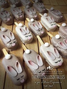 some bunny ears are on top of marshmallows with toothpicks in them