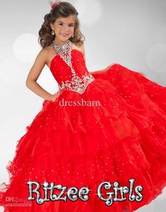 Wholesale beautiful red halter ball gown flower girl dresses beaded floor-length princess pageant dresses, Free shipping, $70.56-89.0/Piece | DHgate Kids Flower Girl Dresses, Organza Flower Girl Dress, Red Flower Girl Dresses, Long Flower Girl Dresses, Pageant Dress