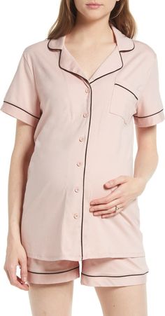 Angel Maternity Maternity/Nursing Short Pajamas | Nordstrom Planning Pregnancy, Short Pajamas, Maternity Sleepwear, Maternity Pajamas, Night Suit, Maternity Nursing, Contrast Piping, Pajama Shorts, Postpartum