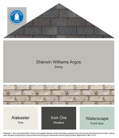 the exterior color scheme for sherwinn williams argos siding, including iron ore and waterscape