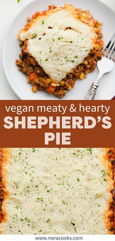 a plate with lasagna, meat and hearty shepherd's pie on it