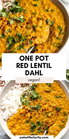 one pot red lentil dali with white rice and cilantro