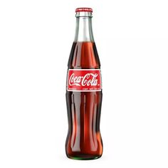 a bottle of coca - cola on a white background with clippings to the side