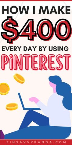 a woman sitting in front of a laptop computer with the words how i make $ 200 every day by using pinterest