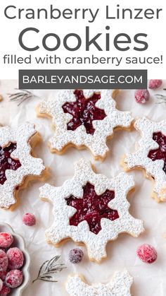 cranberry linzer cookies filled with cranberry sauce