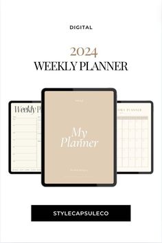 the digital weekly planner is shown in black and white, with text that reads'my planner '