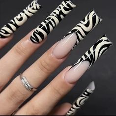 24pcs Chic Gothic Black & White Striped Punk French Press-On Nails Set - Extra Long Square, Grunge Boho Emo Glossy Finish with Jelly Adhesive Tabs & Nail File Included - Perfect for Women and Girls  #nails #gothic #boho #punk #grunge Nail Forms, False Nail, Nail Supply, Nail Accessories, False Nails, French Nails, Fake Nails, Christmas Nails, Nail Tips