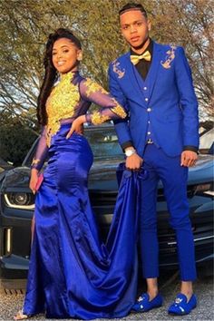 Neckline: Notched Lapel Material: Polyester Polyester Blend Pattern: Solid Piece: 3 Piece Pocket: With Flap Royal Blue Mermaid Prom Dress, Suit For Groom, Blue Mermaid Prom Dress, Prom For Guys, Prom Suits For Men, High Neck Prom Dress, Prom Suit, Gold Prom