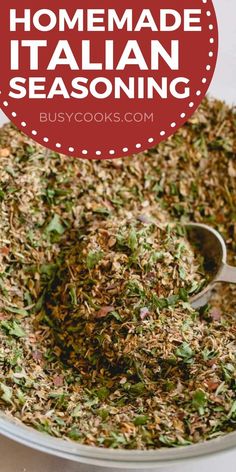 homemade italian seasoning recipe in a bowl with the title overlay reading homemade italian seasoning