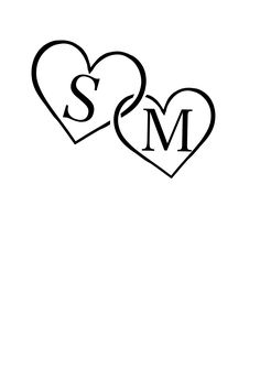 two hearts with the letter s and m on them, one is black and white