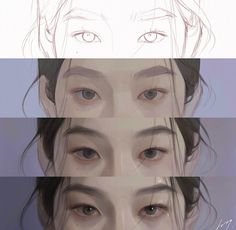 three different views of the same person's face and eyes, each with their own image