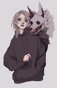 a drawing of a person with a wolf mask on