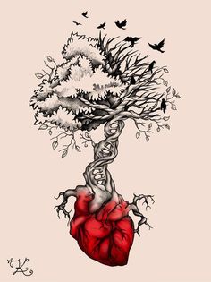 a drawing of a tree growing out of the heart