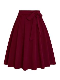 Burgundy Elegant Collar  Fabric Plain Flared Embellished Non-Stretch  Women Plus Clothing Flare Skirt Outfit Classy, Burgundy Skirts, Flare Skirt Outfit, Flare Skirts, Ladies Skirts, Plain Skirt, Flared Skirts, Letter Images, Modest Clothes