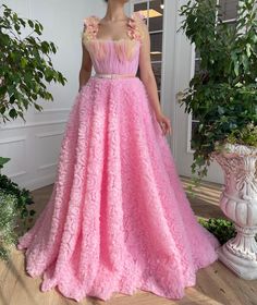 Teuta Matoshi Dresses, Matoshi Dress, Evermore Fashion, Pink Check Dress, Teuta Matoshi, One Shoulder Dress Long, Dreamy Gowns, Velvet Belt, Haute Couture Gowns