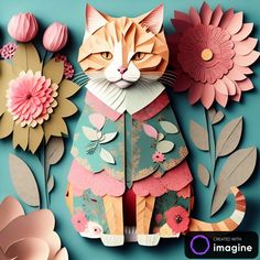 a paper cut out of a cat and flowers