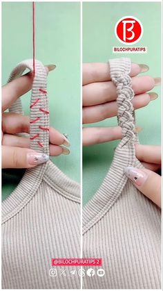 two pictures show how to make a knitted ornament