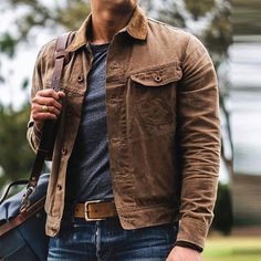 Western Cowboy Washed Vintage Jacket For Men True Oil Waxed Jacket Mens Fall Outfits, Trendy Cardigans, Casual Trends, Lapel Jacket, Fall Outfits Men, Tan Jacket, Streetwear Men, Pocket Jacket, Outdoor Jacket