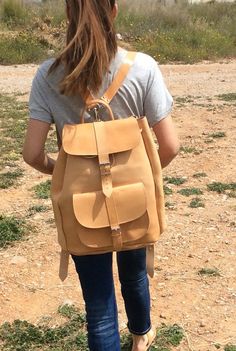 Unisex Leather Backpack  Backpack. Handmade by madammeshushu Backpack With Adjustable Strap, Handmade Travel Backpack, School Backpack With Leather Handles, Handmade Leather Satchel Backpack For Travel, Handmade Leather Backpack For Everyday, Practical Backpack For Adventure, Handmade Rectangular Backpack For Daily Use, Everyday Handmade Brown Backpack, Handmade Standard Backpack For Travel