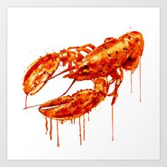 a painting of a lobster with red paint on it's body and legs greeting card by panoramic images