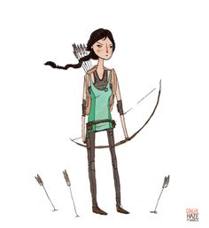 a drawing of a woman holding a bow and arrow