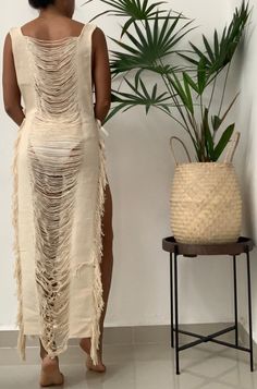 Frayed Tulum Maxi Dress Tulum Frayed Beach Wear Boho Tunic - Etsy Beachwear Maxi Dress With Side Slits For Beach Cover-up, Hippie Maxi Dress With Tassels For Summer, Beige Beachwear Kaftan For The Beach, Beige Kaftan For Beach Cover-up, Beige Beachwear Kaftan For Vacation, Beach Season Dresses With Back Tassel Tie-up, Beach Season Beige Vacation Kaftan, Beachwear Maxi Dress With Tassels For Beach Cover-up, Summer Bohemian Beige Kaftan