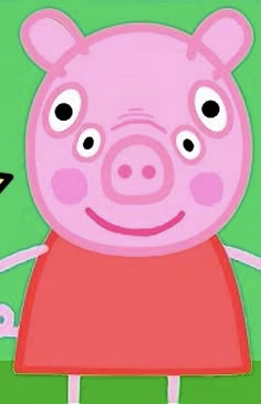 a cartoon pig is standing in front of a green background