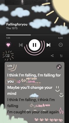an image of someones text message on their cell phone with the caption'i think i'm falling, i'm'm falling for