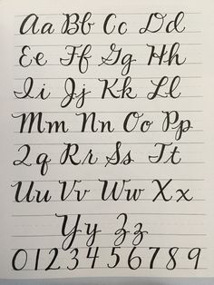 the cursive alphabet is written in black ink on lined paper with numbers and letters